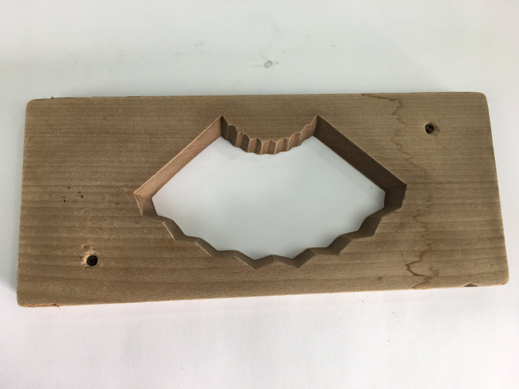 Japanese Wooden Cake Mold Kashigata Sweets Vtg Carving Brown Folding Fan Kg363