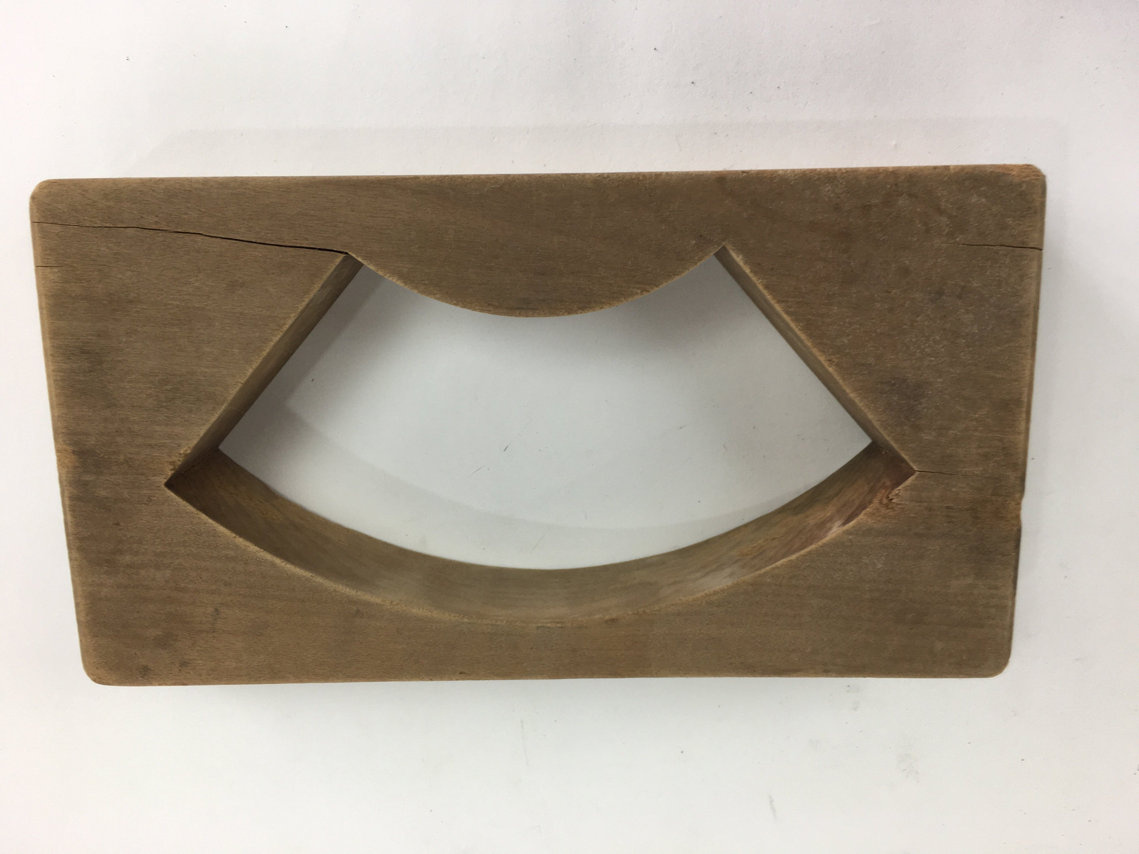 Japanese Wooden Cake Mold Kashigata Sweets Vtg Carving Brown Folding Fan Kg373