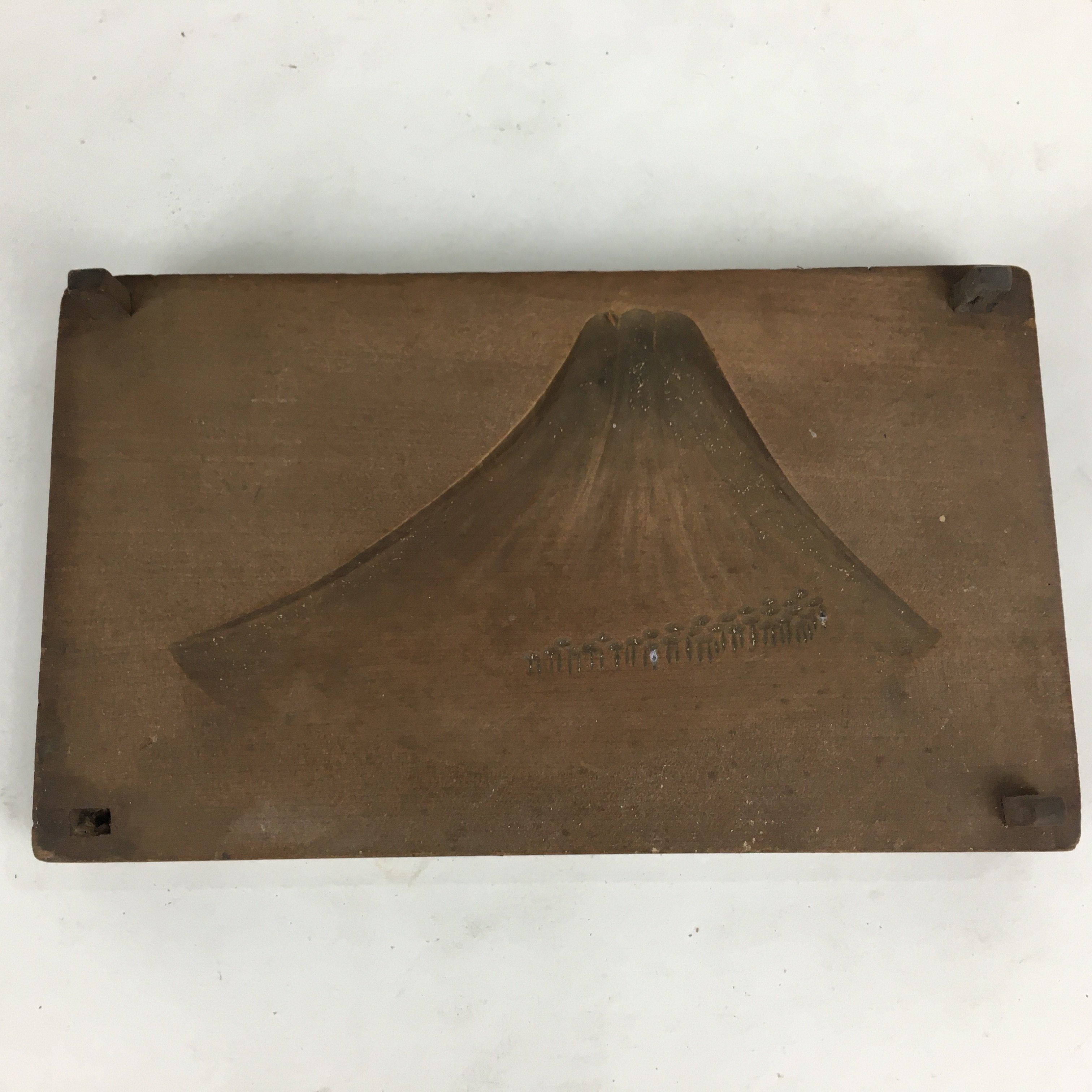 Japanese Wooden Cake Mold Kashigata Sweets Vtg Carving Brown Mt.Fuji Kg343