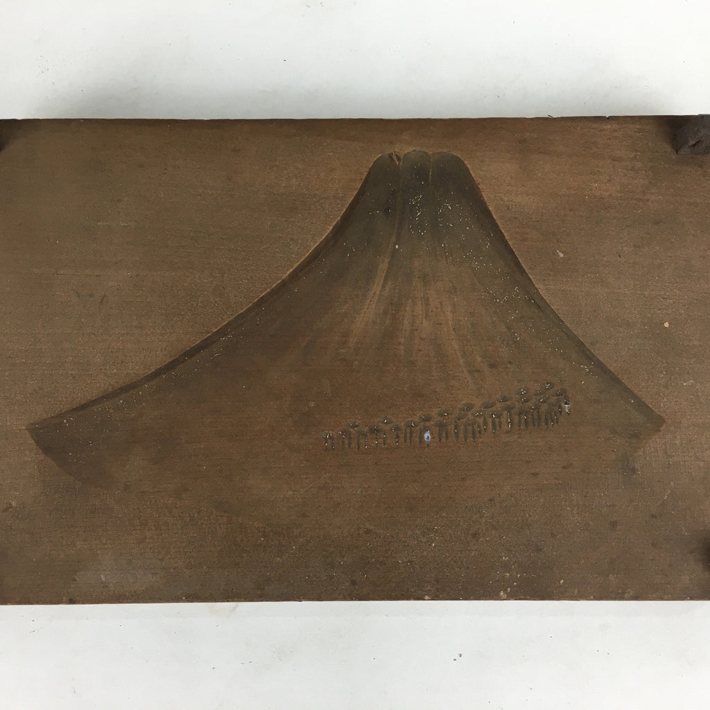 Japanese Wooden Cake Mold Kashigata Sweets Vtg Carving Brown Mt.Fuji Kg343