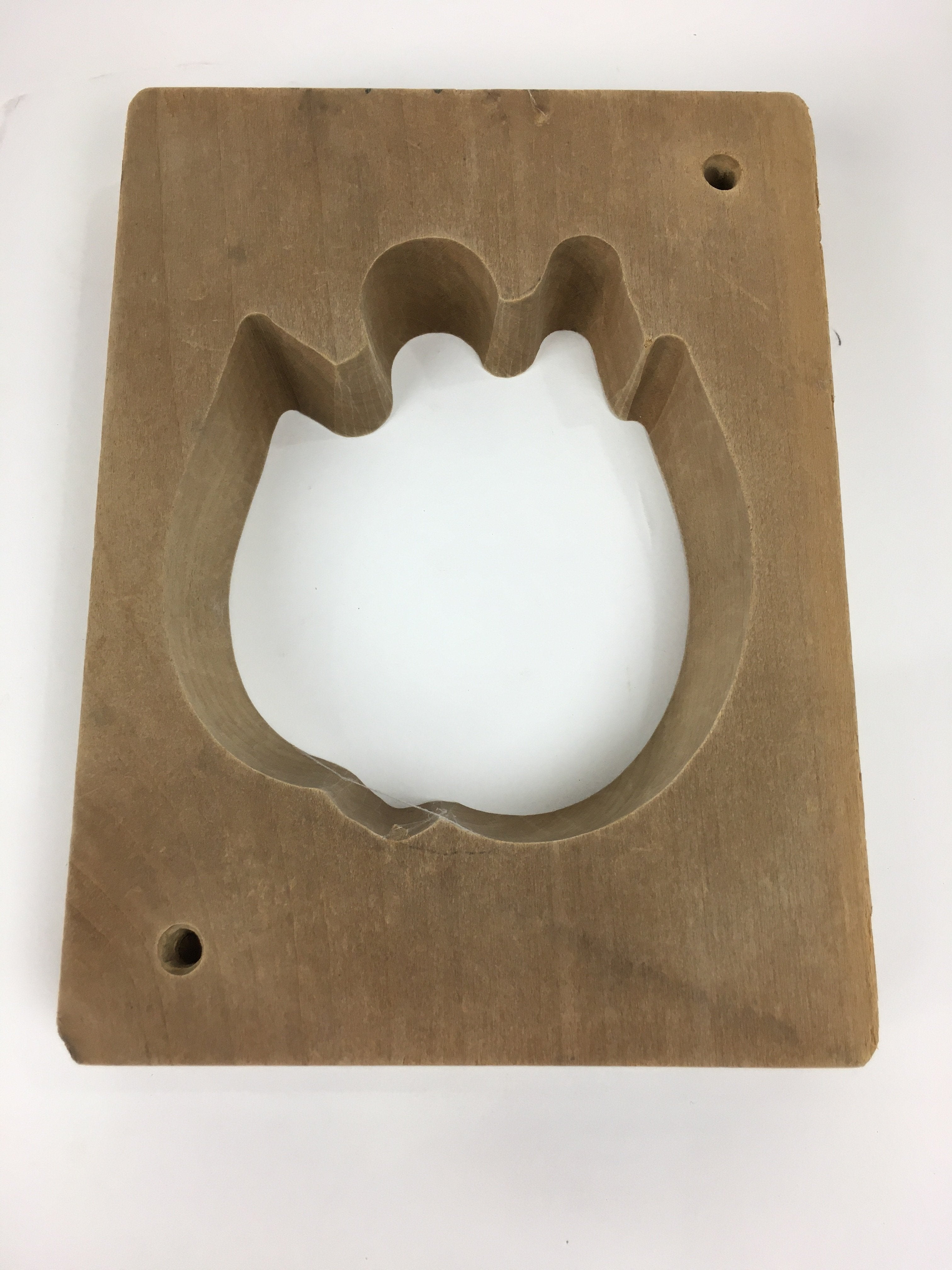 Japanese Wooden Cake Mold Kashigata Sweets Vtg Carving Brown Peach Boy Kg355