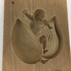 Japanese Wooden Cake Mold Kashigata Sweets Vtg Carving Brown Peach Boy Kg355