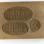 Japanese Wooden Cake Mold Kashigata Sweets Vtg Carving Brown Rice bags Kg354