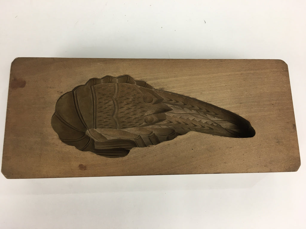 Japanese Wooden Cake Mold Kashigata Sweets Vtg Carving Brown Shrimp Kg356