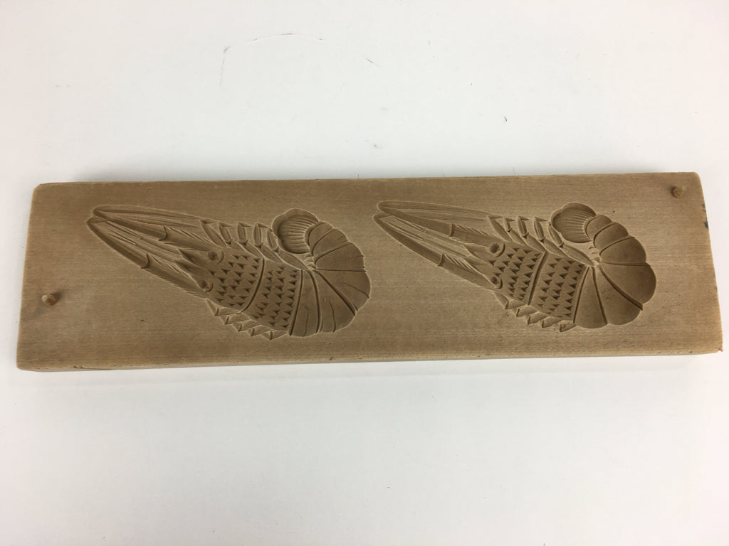 Japanese Wooden Cake Mold Kashigata Sweets Vtg Carving Brown Shrimps Kg357