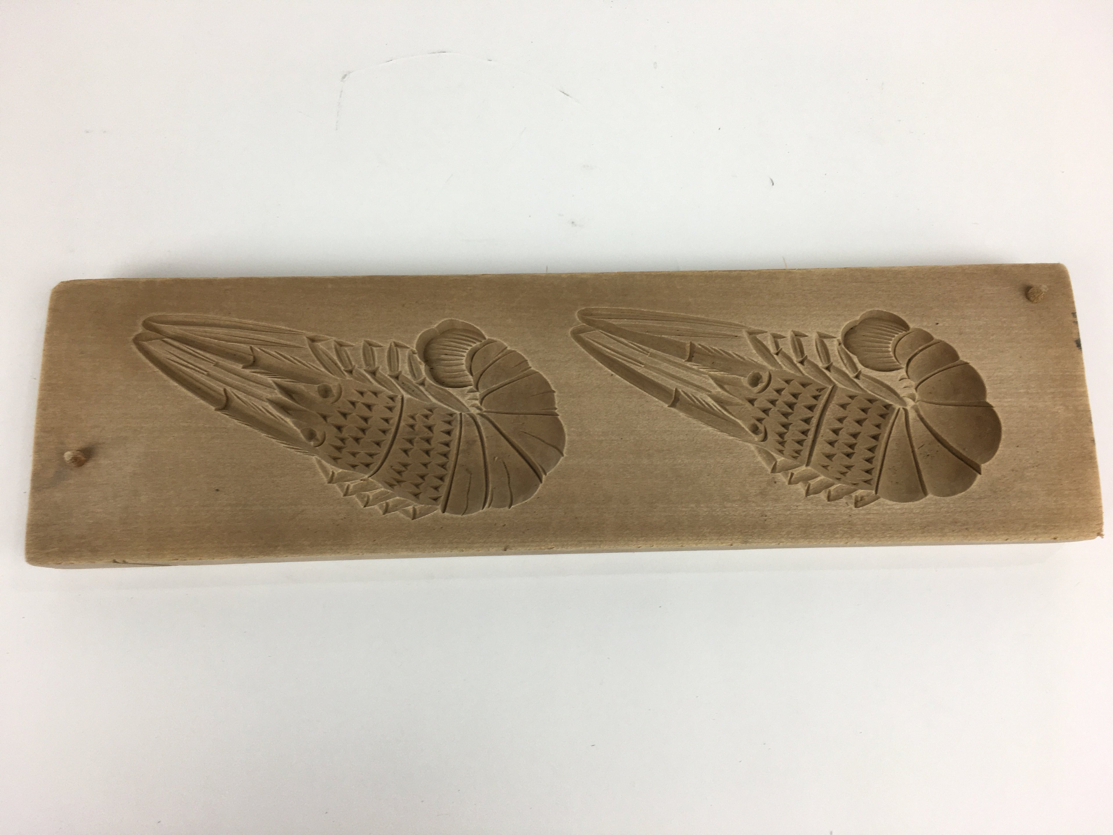 Japanese Wooden Cake Mold Kashigata Sweets Vtg Carving Brown Shrimps Kg357