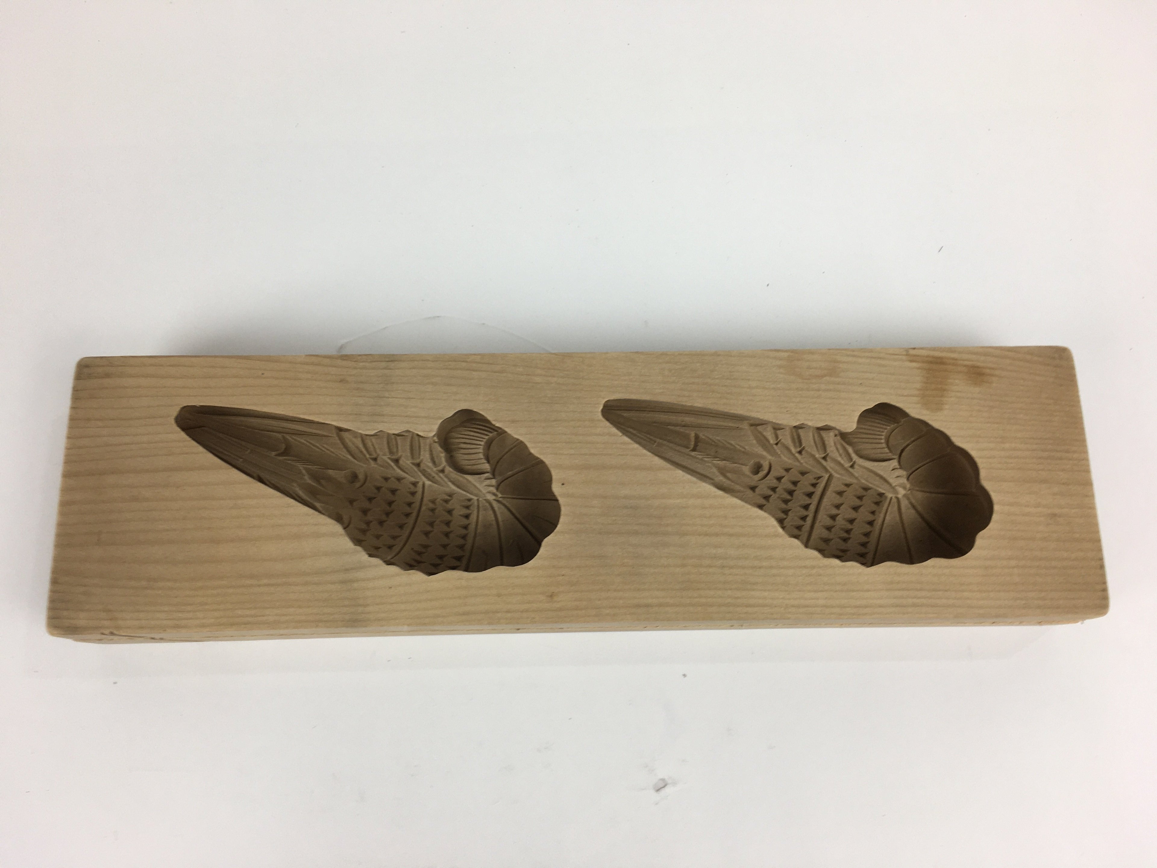 Japanese Wooden Cake Mold Kashigata Sweets Vtg Carving Brown Shrimps Kg357