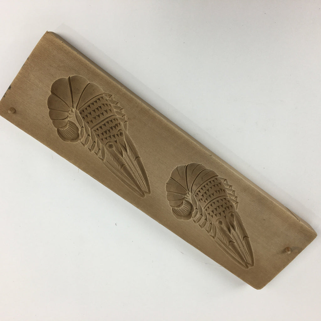 Japanese Wooden Cake Mold Kashigata Sweets Vtg Carving Brown Shrimps Kg357