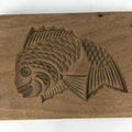 Japanese Wooden Cake Mold Kashigata Sweets Vtg Carving Brown Snapper Kg341