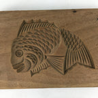 Japanese Wooden Cake Mold Kashigata Sweets Vtg Carving Brown Snapper Kg341