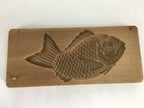 Japanese Wooden Cake Mold Kashigata Sweets Vtg Carving Brown Snapper Kg364