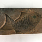 Japanese Wooden Cake Mold Kashigata Sweets Vtg Carving Brown Snapper Kg370