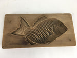 Japanese Wooden Cake Mold Kashigata Sweets Vtg Carving Brown Snapper Kg372