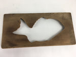 Japanese Wooden Cake Mold Kashigata Sweets Vtg Carving Brown Snapper Kg372