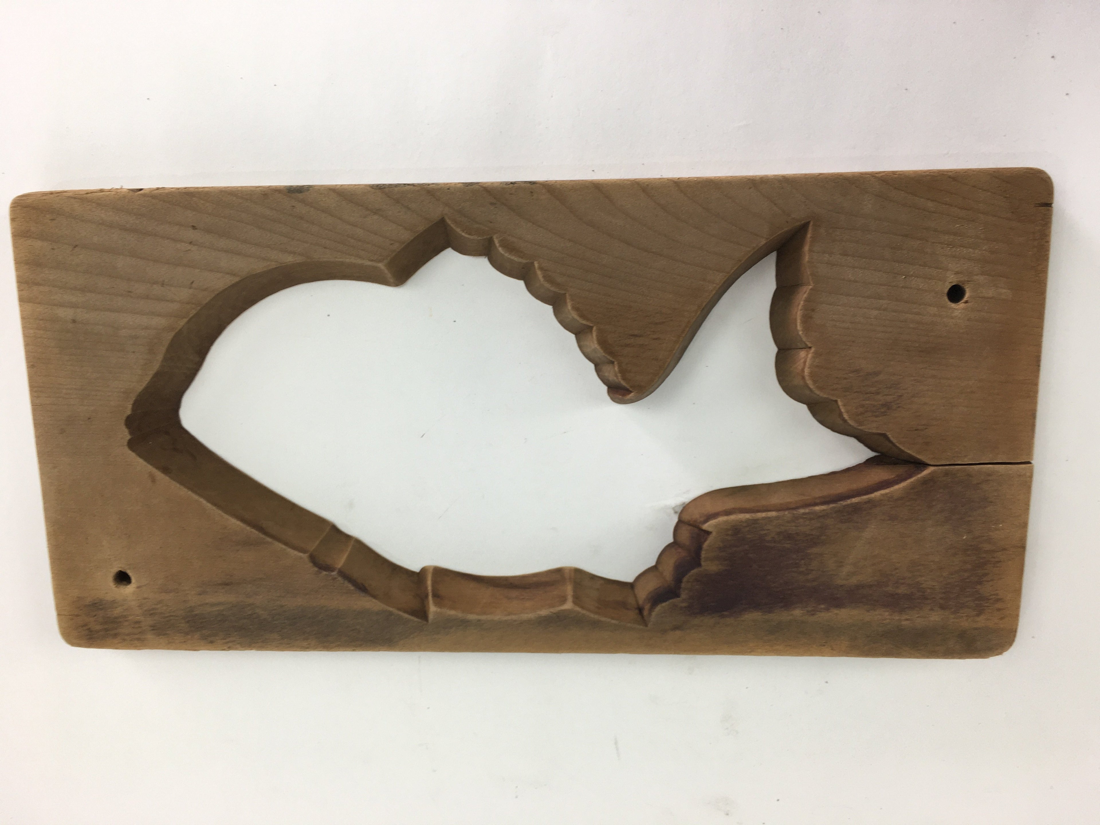 Japanese Wooden Cake Mold Kashigata Sweets Vtg Carving Brown Snapper Kg372