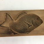 Japanese Wooden Cake Mold Kashigata Sweets Vtg Carving Brown Snapper Kg372