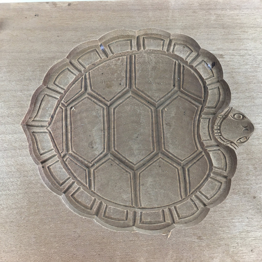 Japanese Wooden Cake Mold Kashigata Sweets Vtg Carving Brown Turtle Kg360