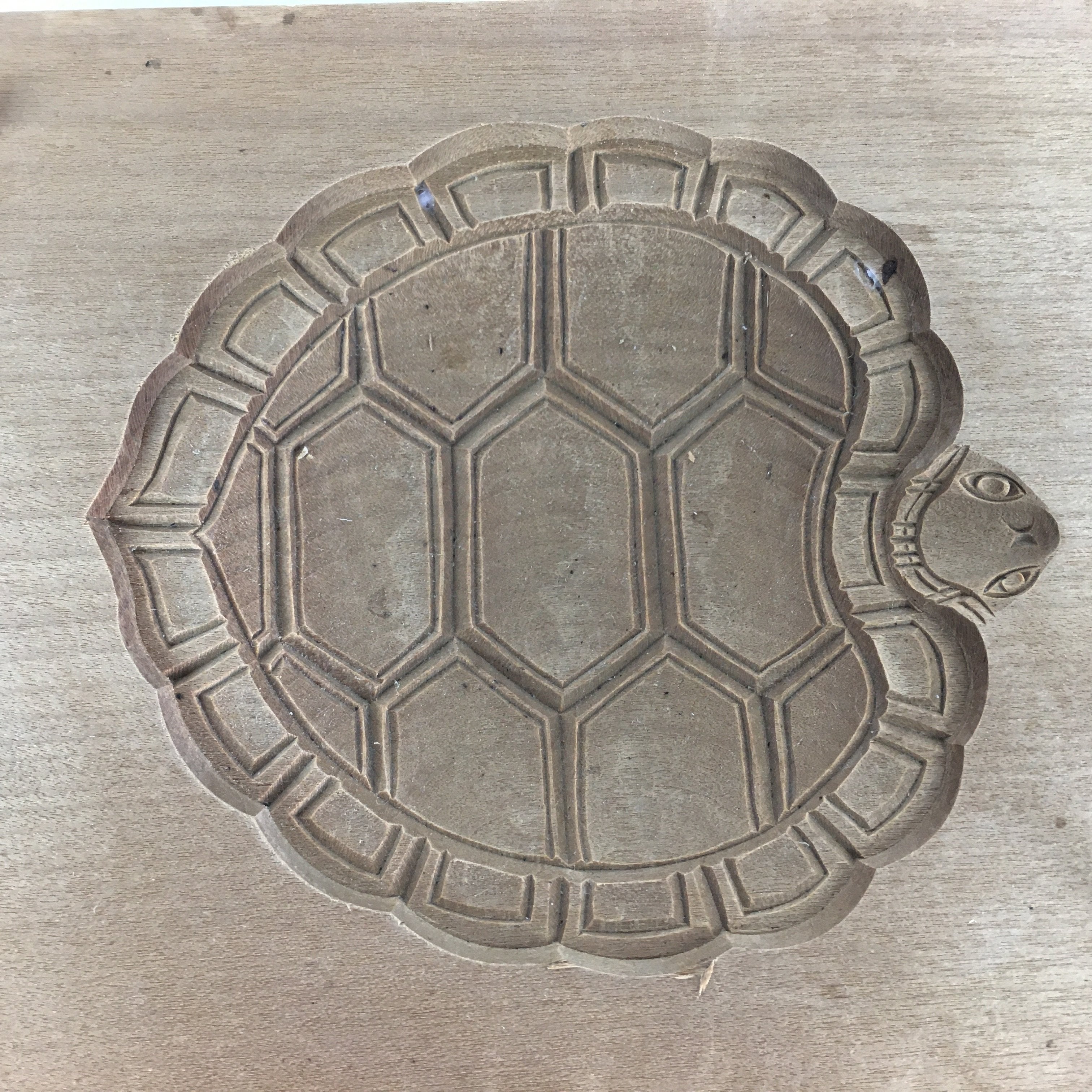 Japanese Wooden Cake Mold Kashigata Sweets Vtg Carving Brown Turtle Kg360