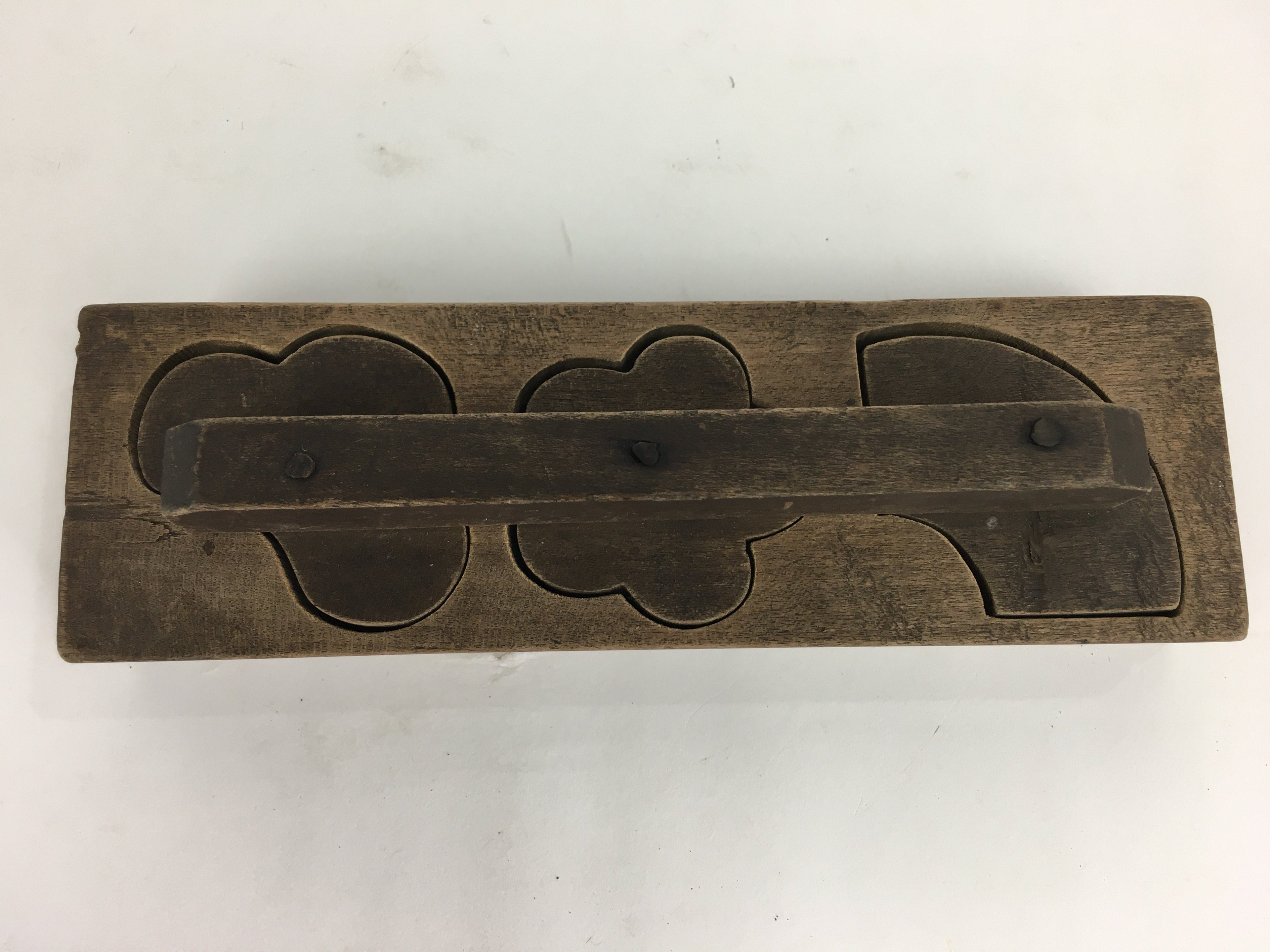 Japanese Wooden Cake Mold Kashigata Sweets Vtg Carving Pine Bamboo Plum Kg375