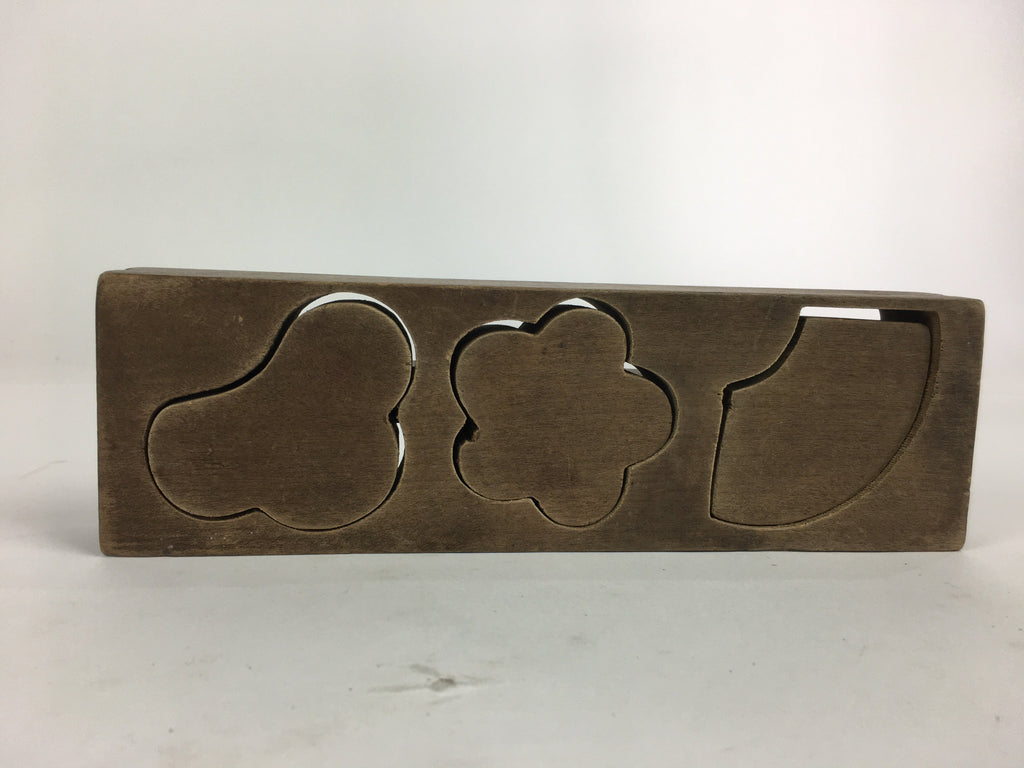 Japanese Wooden Cake Mold Kashigata Sweets Vtg Carving Pine Bamboo Plum Kg375