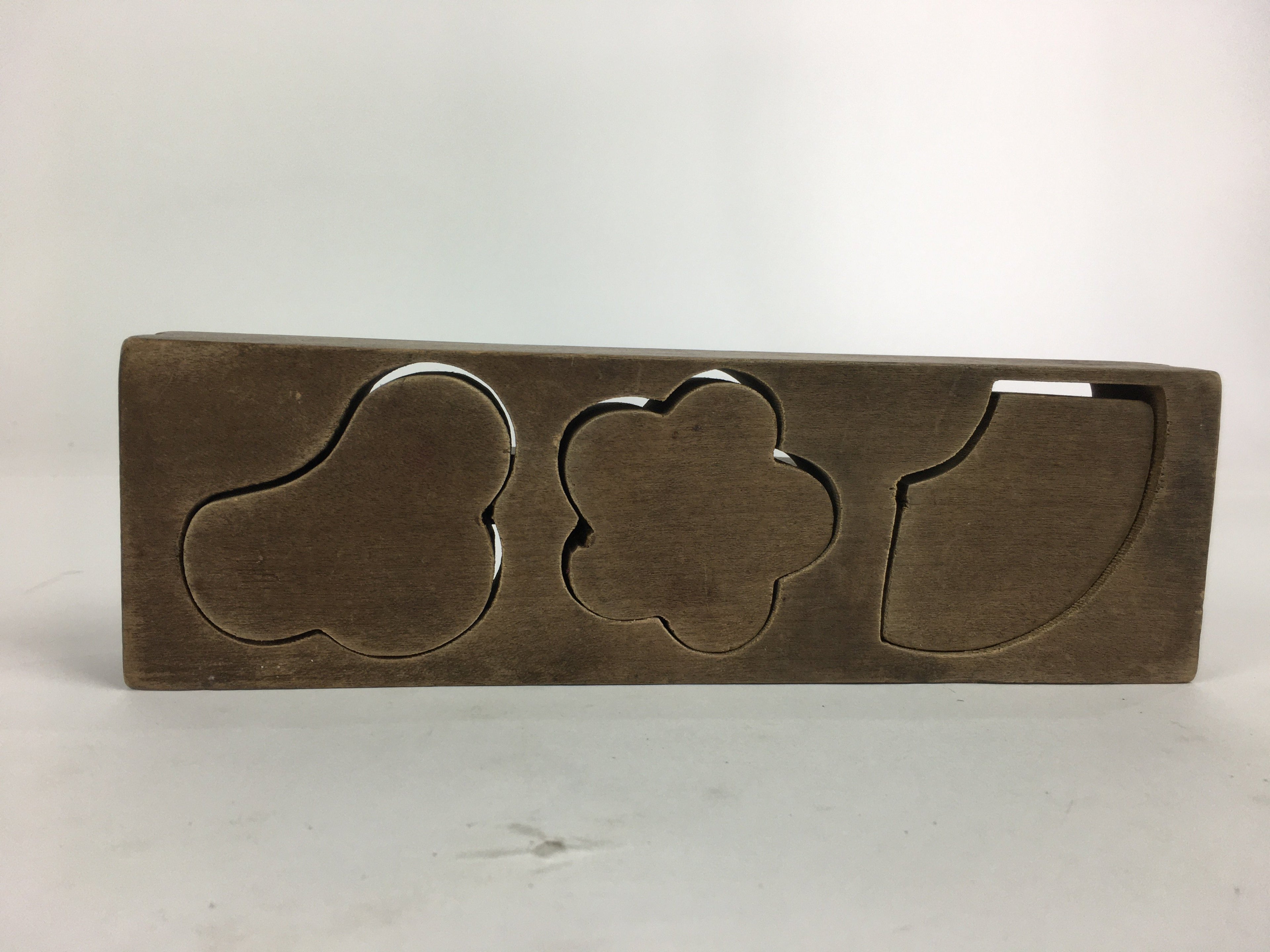 Japanese Wooden Cake Mold Kashigata Sweets Vtg Carving Pine Bamboo Plum Kg375