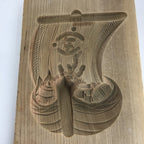 Japanese Wooden Cake Mold Kashigata Sweets Vtg Carving Treasure Ship Kg366