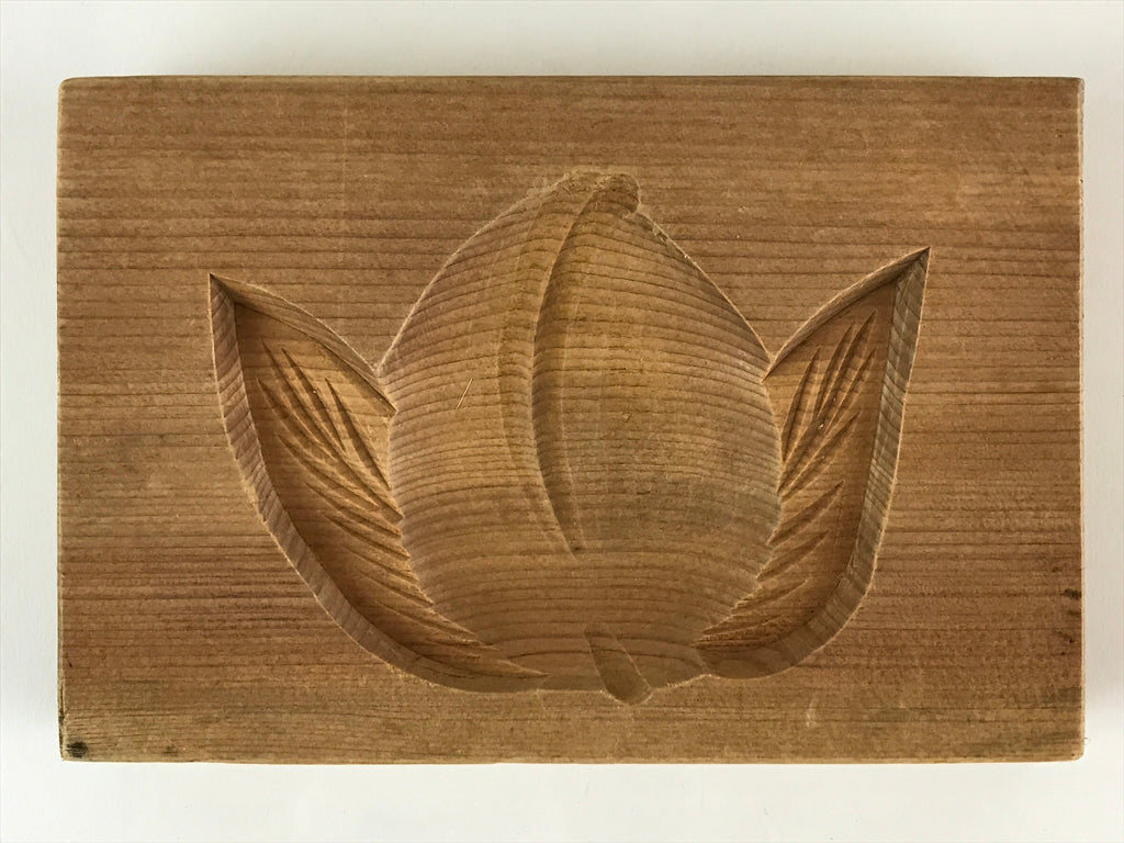 Japanese Wooden Cake Mold Kashigata Sweets Vtg Peach With Leaves Kg394