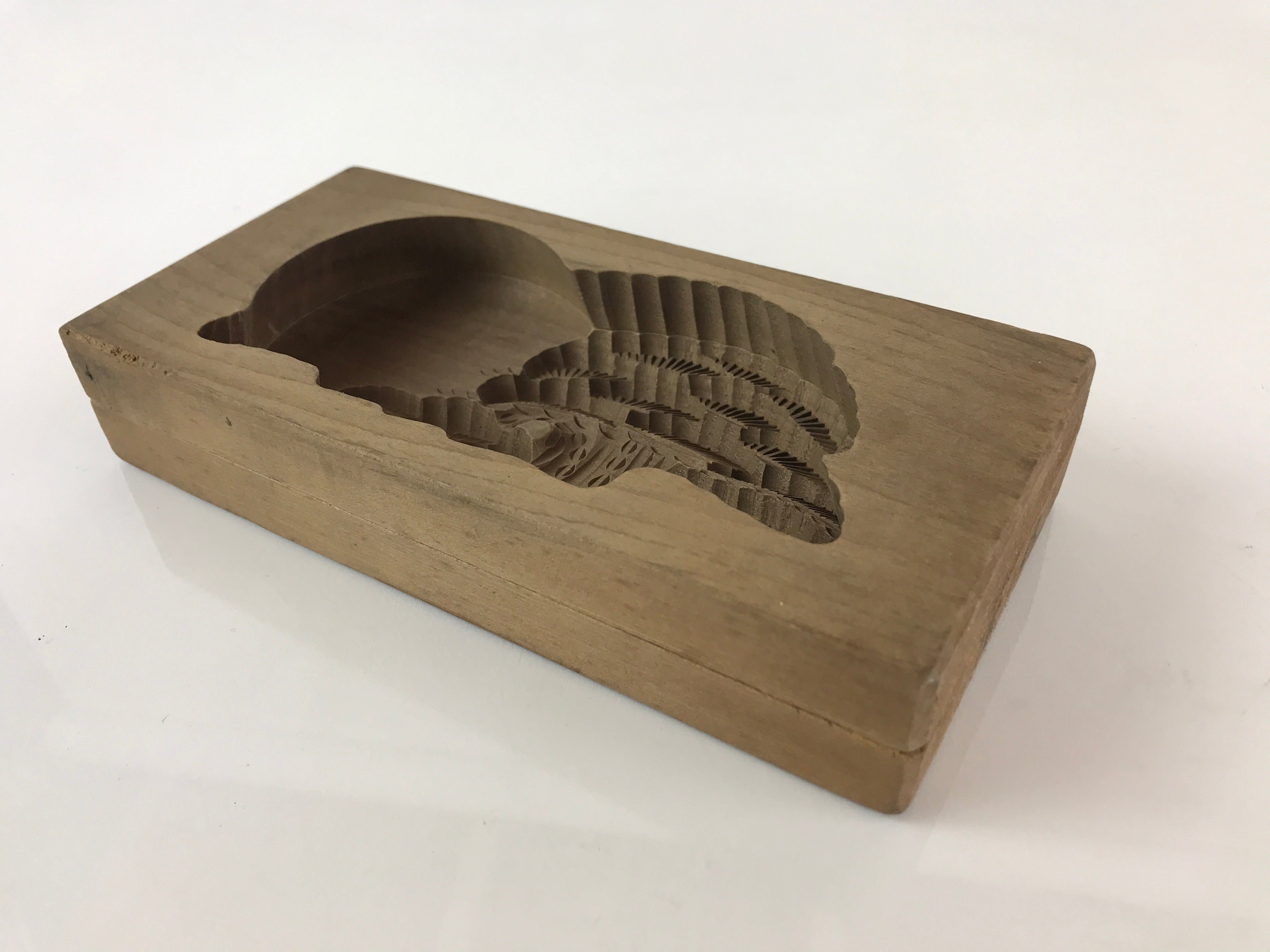 Japanese Wooden Cake Mold Kashigata Sweets Vtg Sunrise Pine Tree Kg401