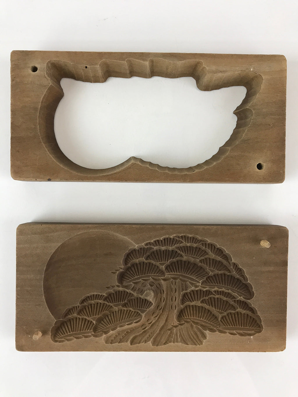 Japanese Wooden Cake Mold Kashigata Sweets Vtg Sunrise Pine Tree Kg401