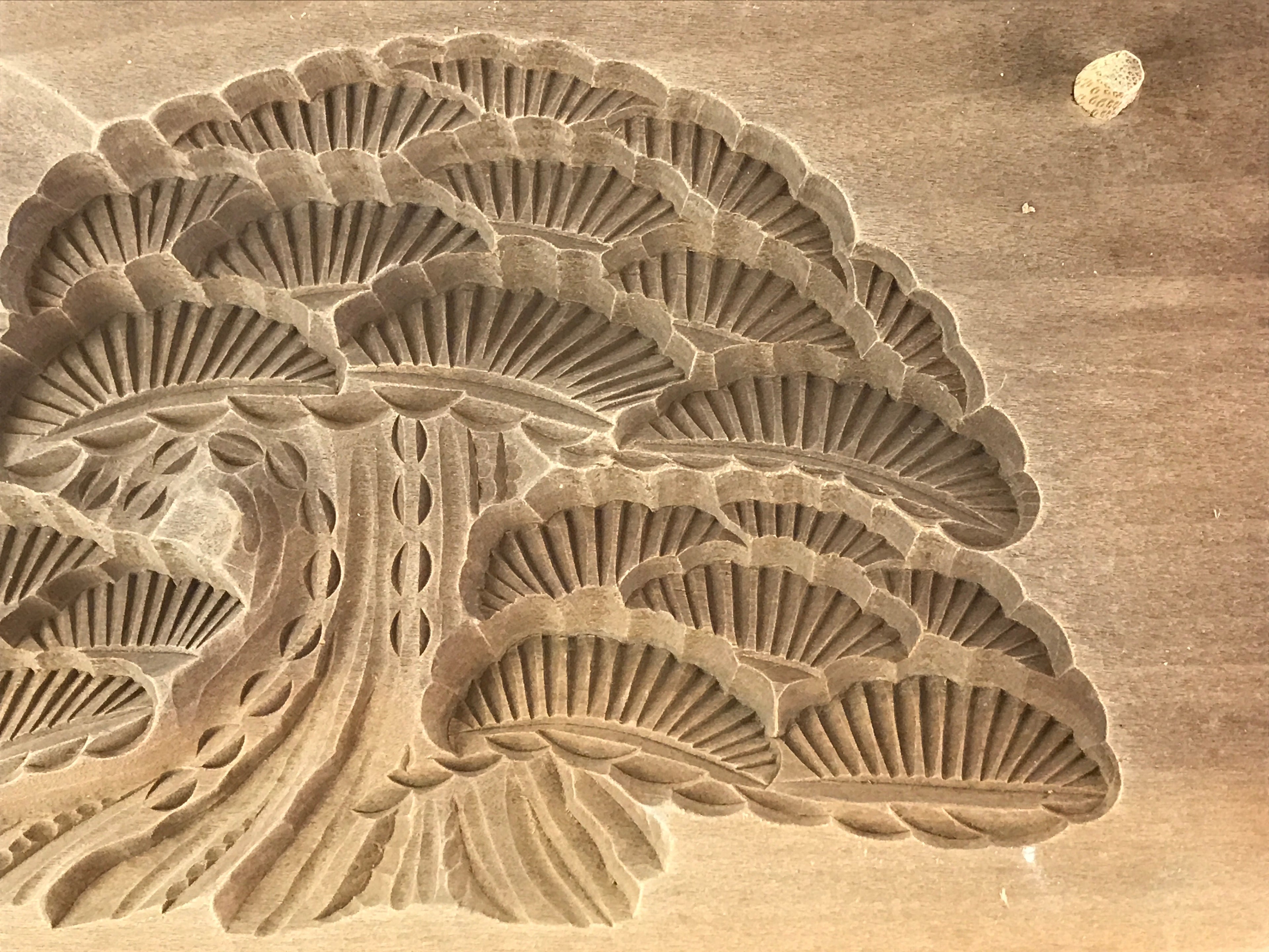 Japanese Wooden Cake Mold Kashigata Sweets Vtg Sunrise Pine Tree Kg401