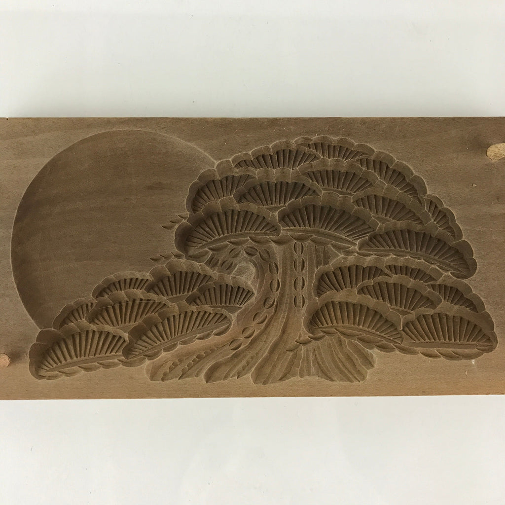 Japanese Wooden Cake Mold Kashigata Sweets Vtg Sunrise Pine Tree Kg401