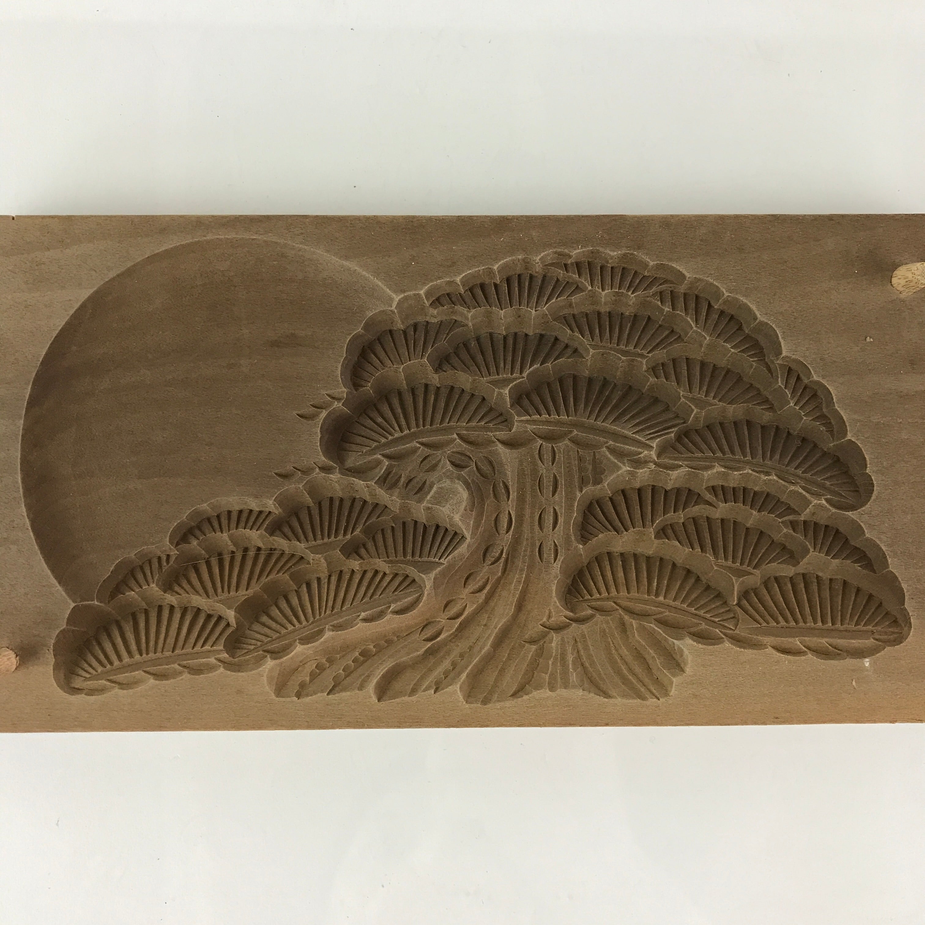 Japanese Wooden Cake Mold Kashigata Sweets Vtg Sunrise Pine Tree Kg401