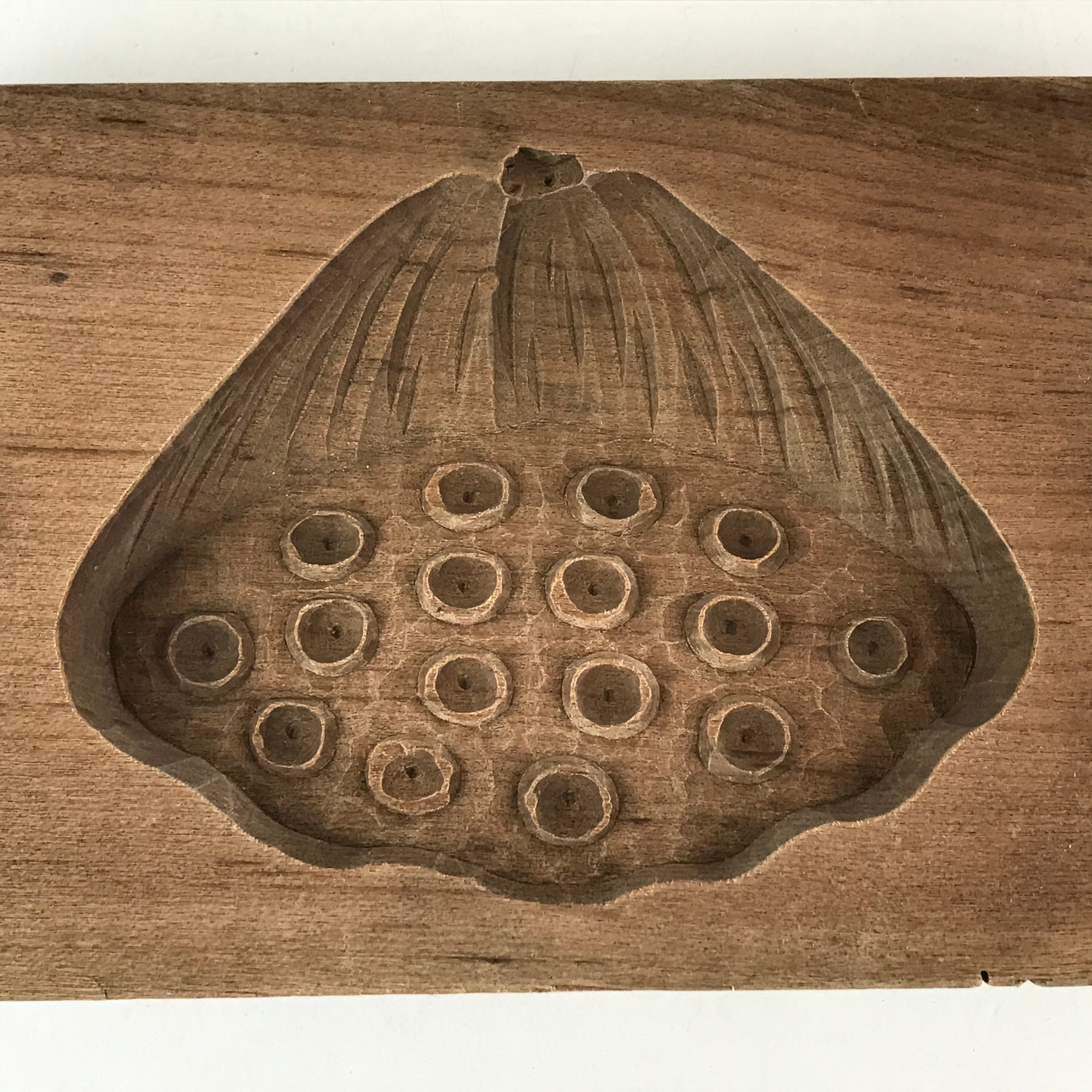 Japanese Wooden Carved Cake Mold Kashigata Sweets Wagashi Vtg Lotus Bud Kg413