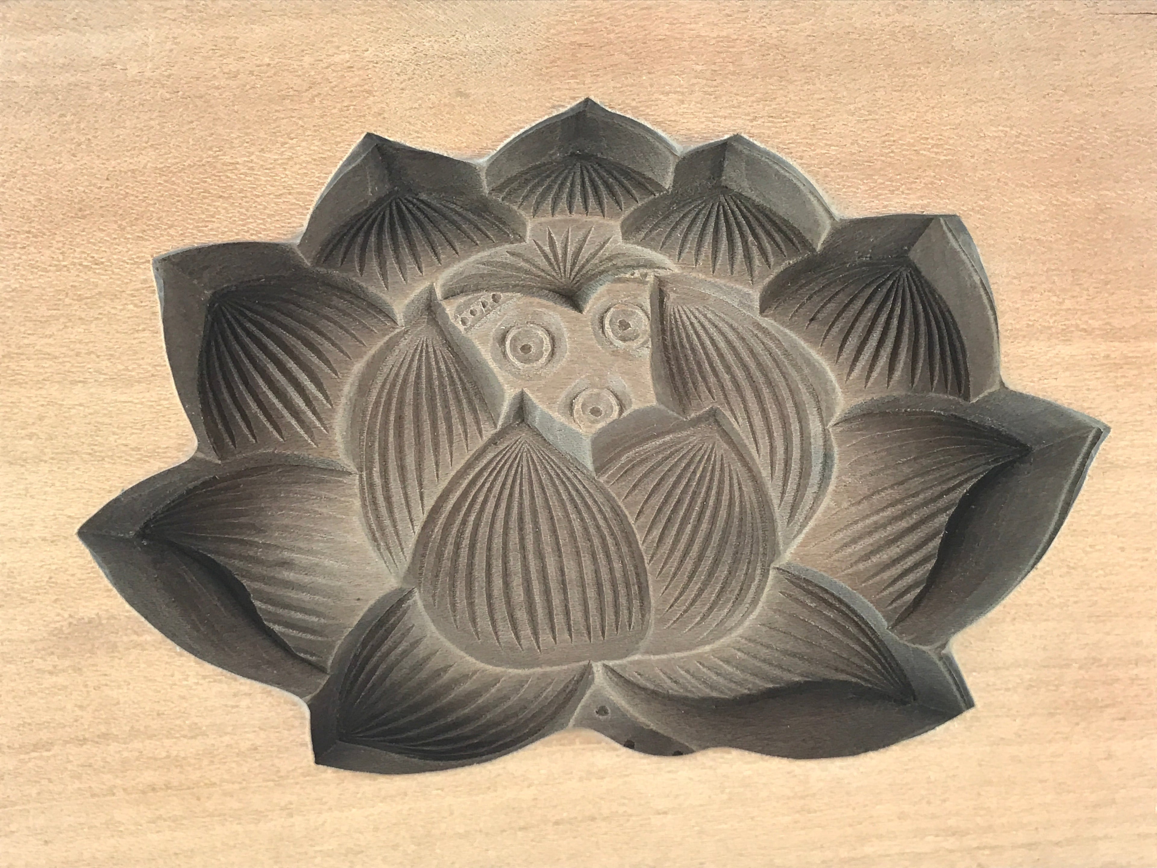 Japanese Wooden Carved Cake Mold Kashigata Sweets Wagashi Vtg Lotus Flower Kg406