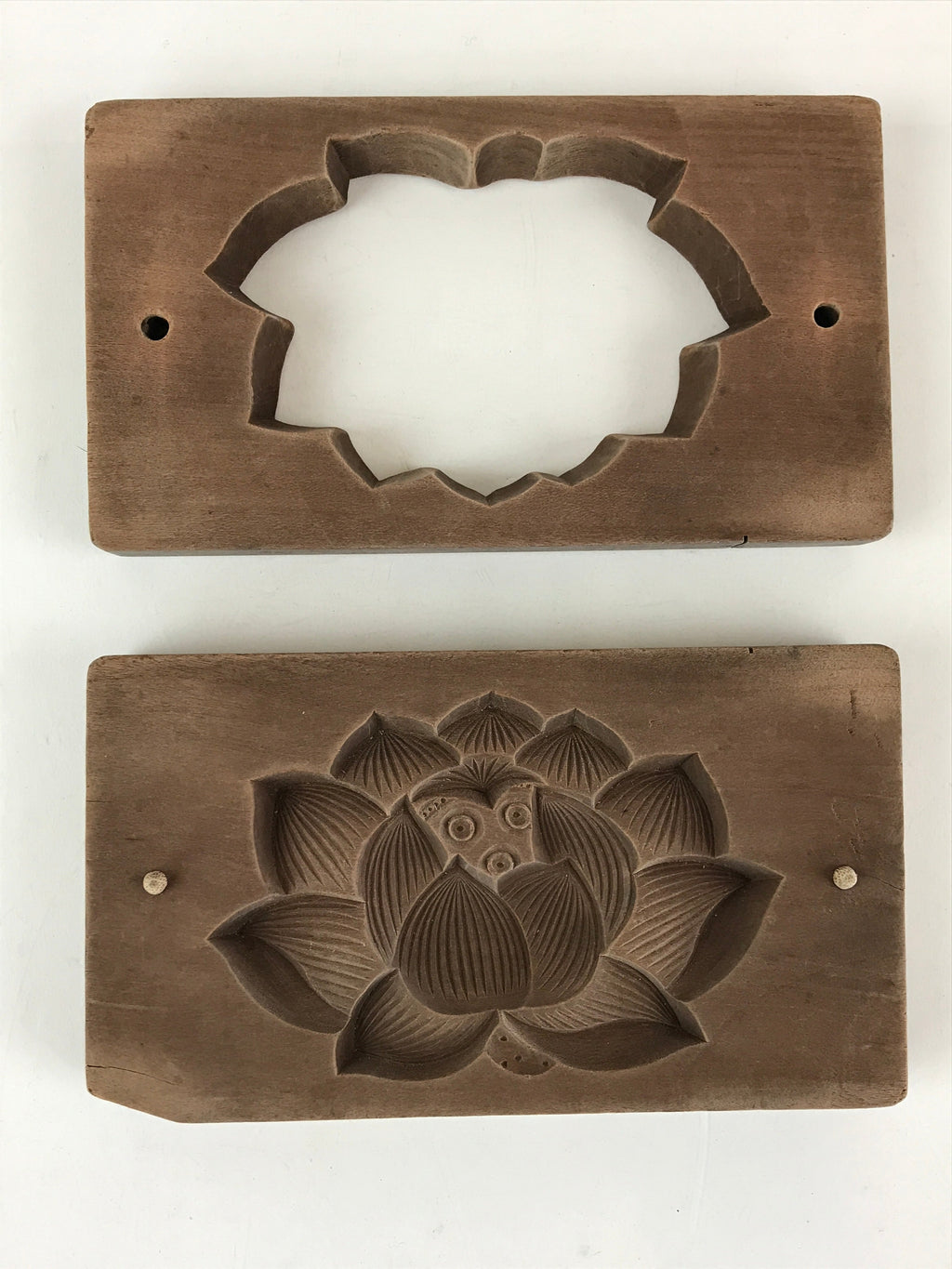 Japanese Wooden Carved Cake Mold Kashigata Sweets Wagashi Vtg Lotus Flower Kg406