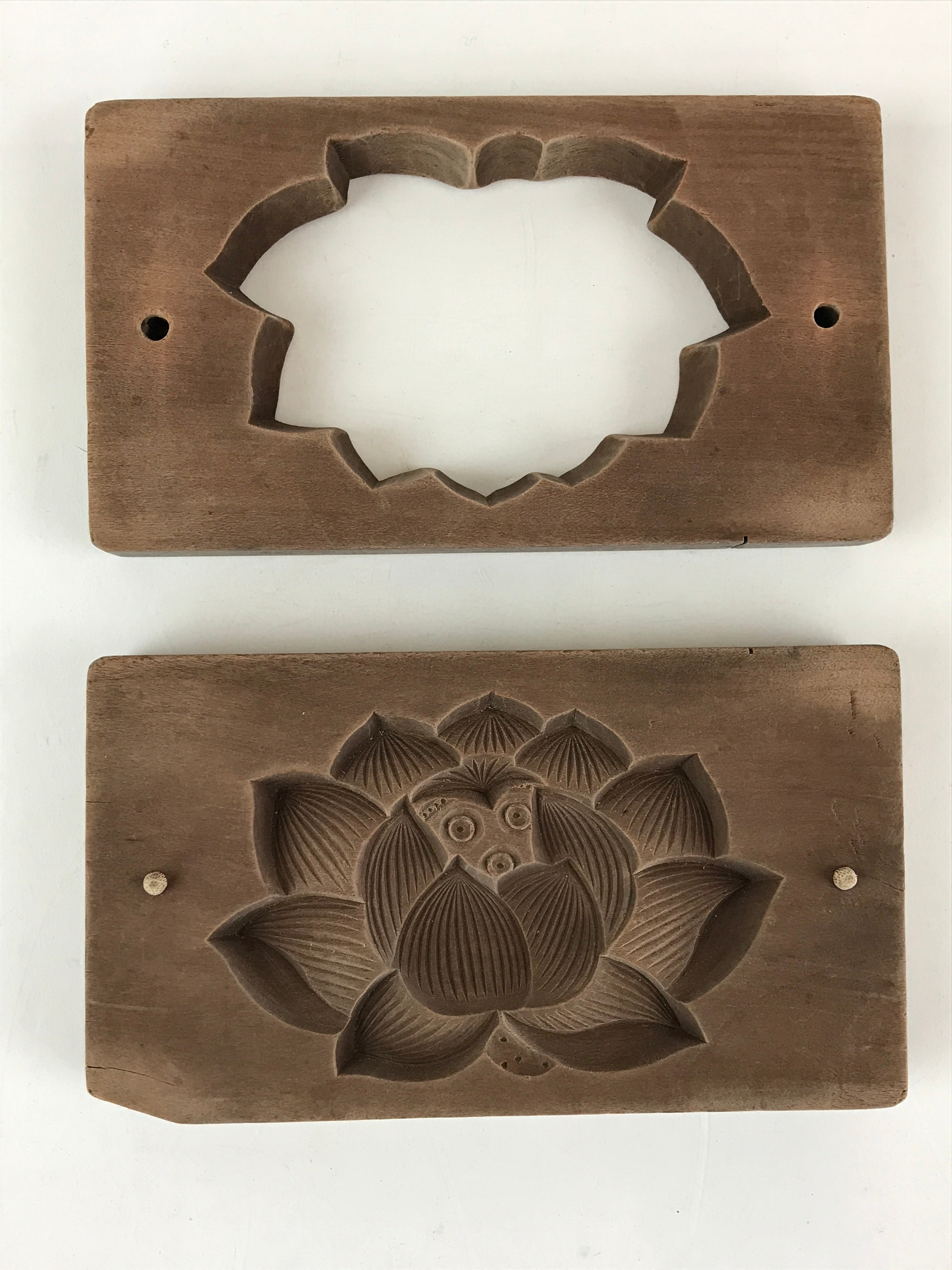 Japanese Wooden Carved Cake Mold Kashigata Sweets Wagashi Vtg Lotus Flower Kg406