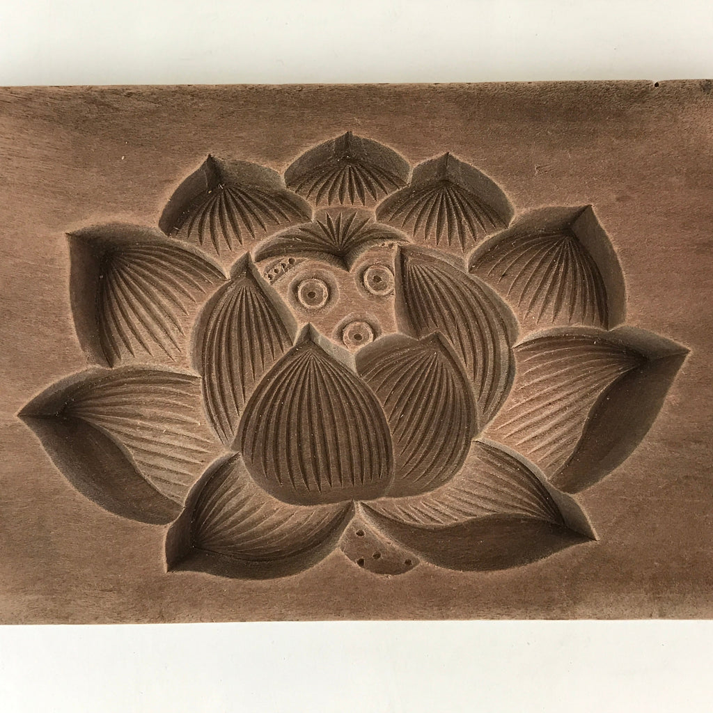 Japanese Wooden Carved Cake Mold Kashigata Sweets Wagashi Vtg Lotus Flower Kg406