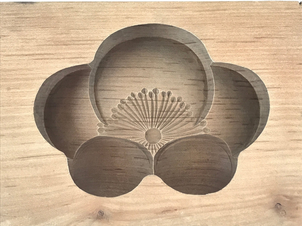 Japanese Wooden Carved Cake Mold Kashigata Sweets Wagashi Vtg Plum Blossom Kg407