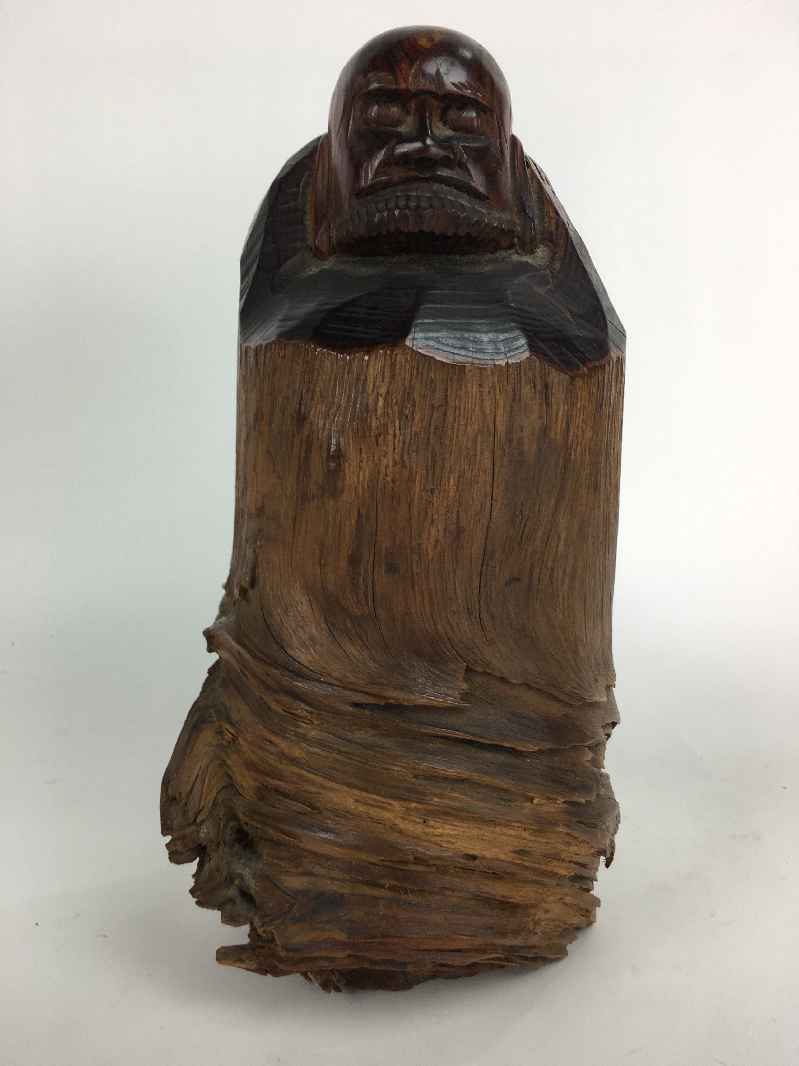 Japanese Wooden Carved Statue Buddhist Bodhidharma Vtg Monk Daruma Brown BD710