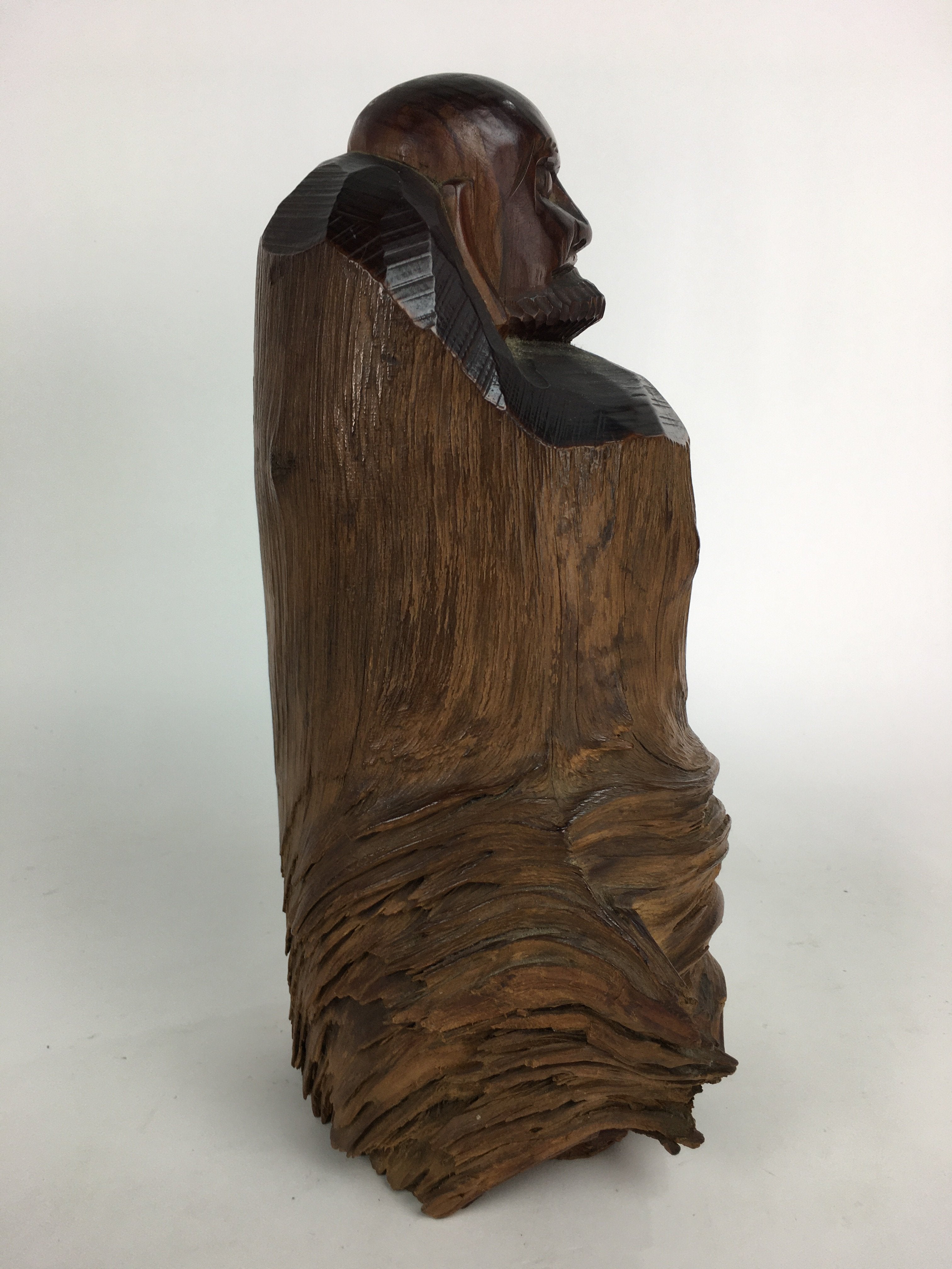 Japanese Wooden Carved Statue Buddhist Bodhidharma Vtg Monk Daruma Brown BD710