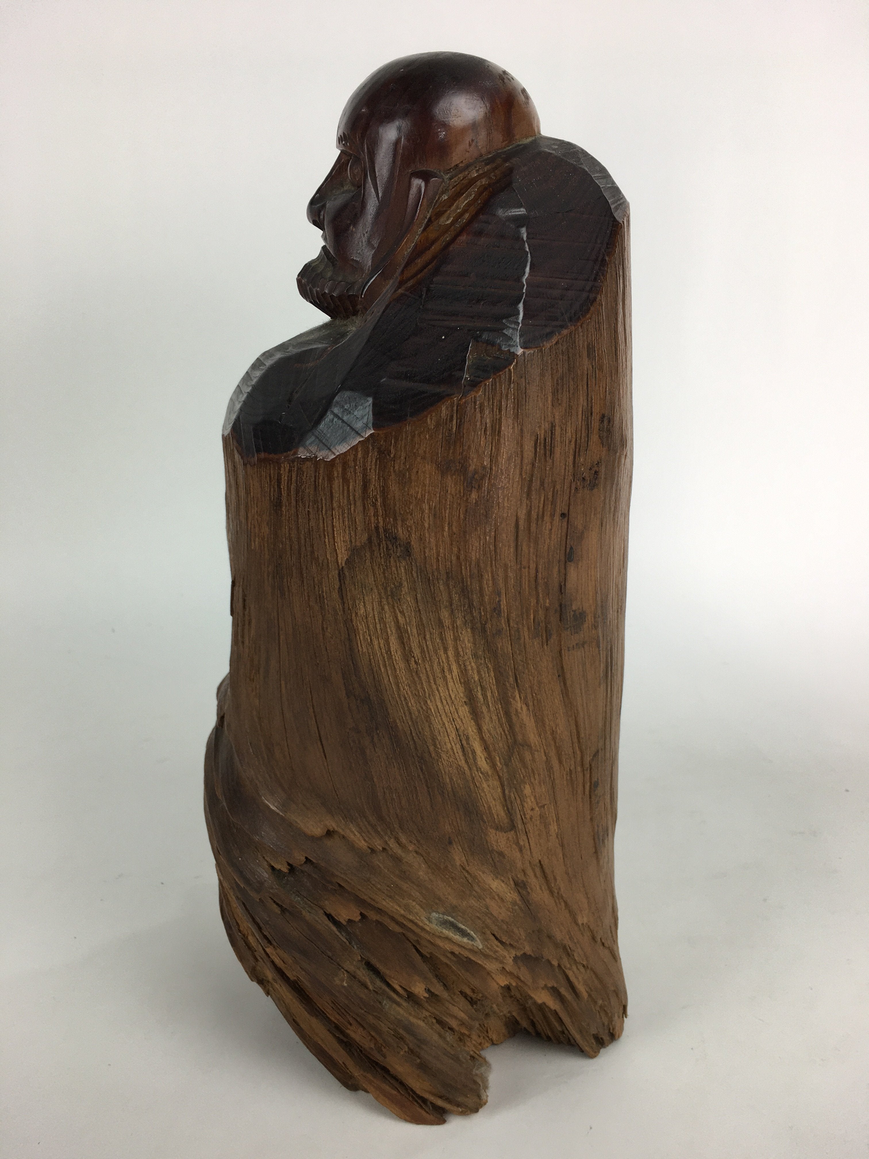 Japanese Wooden Carved Statue Buddhist Bodhidharma Vtg Monk Daruma Brown BD710