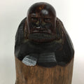 Japanese Wooden Carved Statue Buddhist Bodhidharma Vtg Monk Daruma Brown BD710