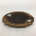 Japanese Wooden Carving Tray Obon Vtg Natural Wood Bear And Salmon UR639