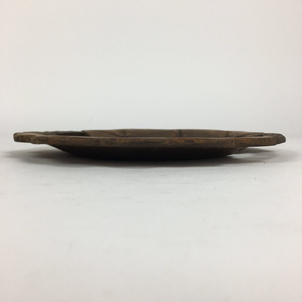 Japanese Wooden Carving Tray Obon Vtg Natural Wood Bear And Salmon UR639