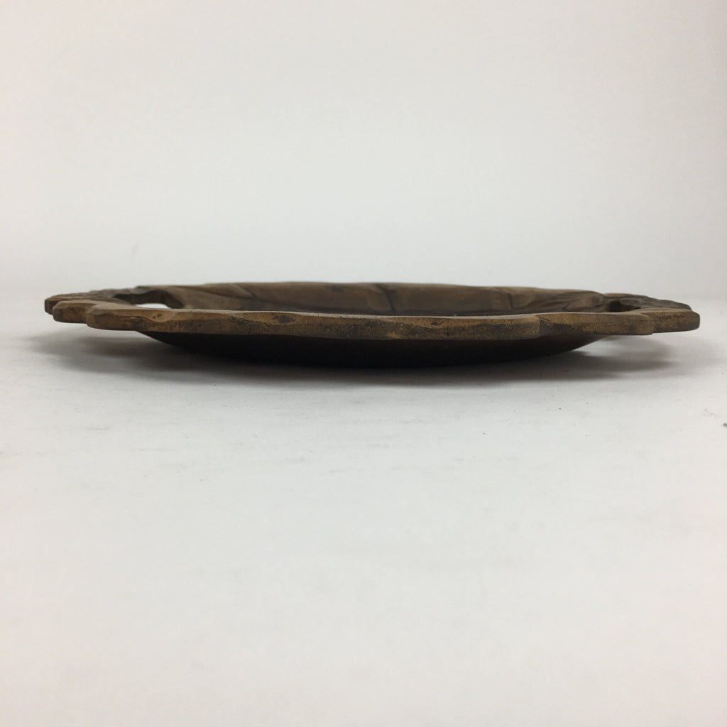 Japanese Wooden Carving Tray Obon Vtg Natural Wood Bear And Salmon UR639