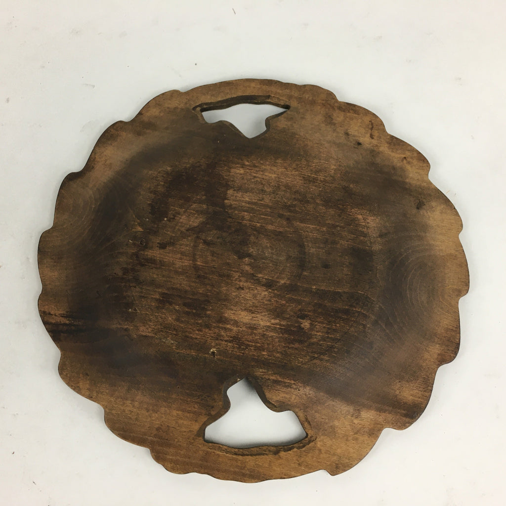 Japanese Wooden Carving Tray Obon Vtg Natural Wood Bear And Salmon UR639