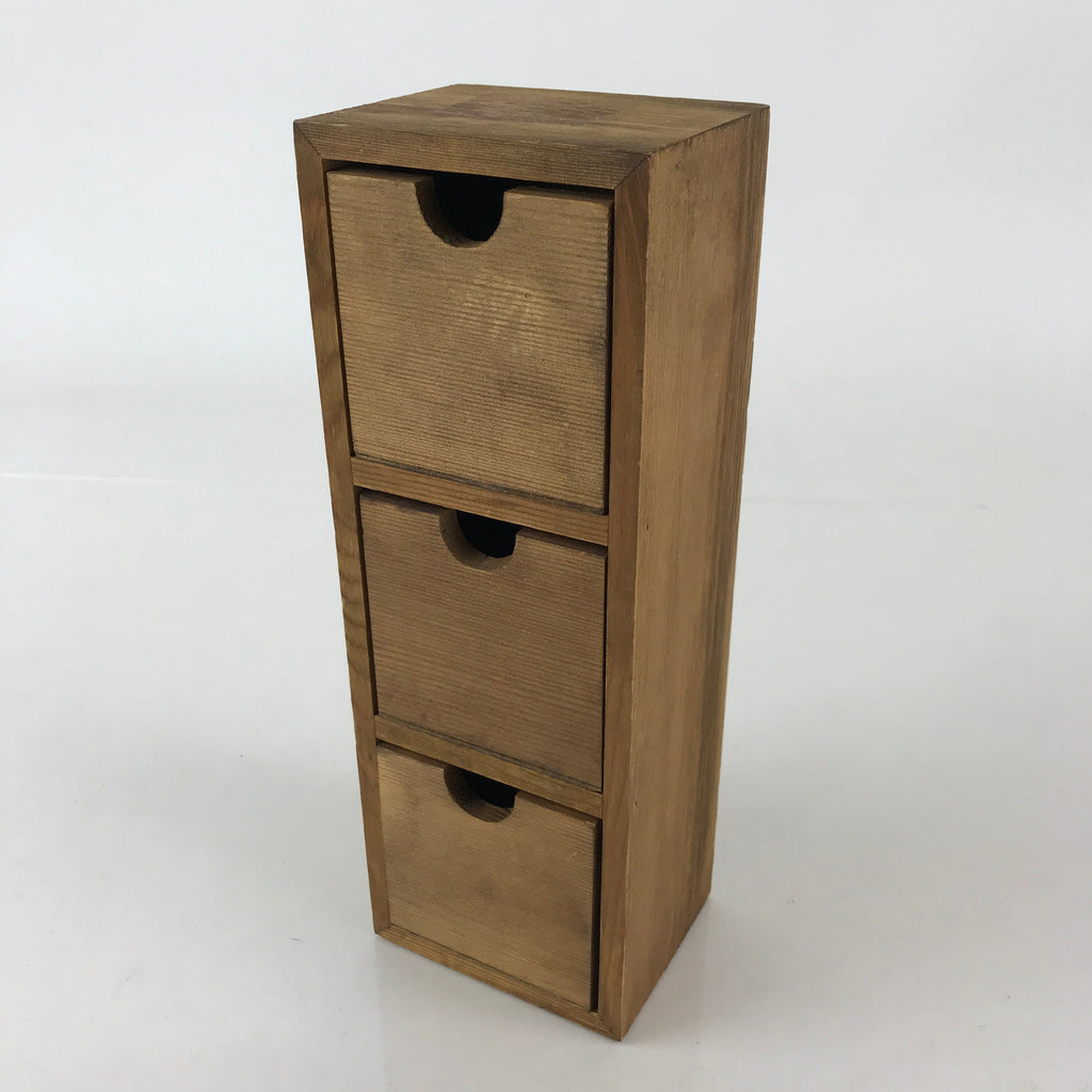 Japanese Wooden Chest 3 Drawers Box Vtg Medicine Box Accessory Case Brown T325