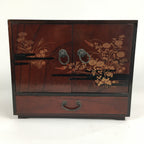 Japanese Wooden Chest Of Drawers Vtg Haribako Maki-e Tansu Brown T286
