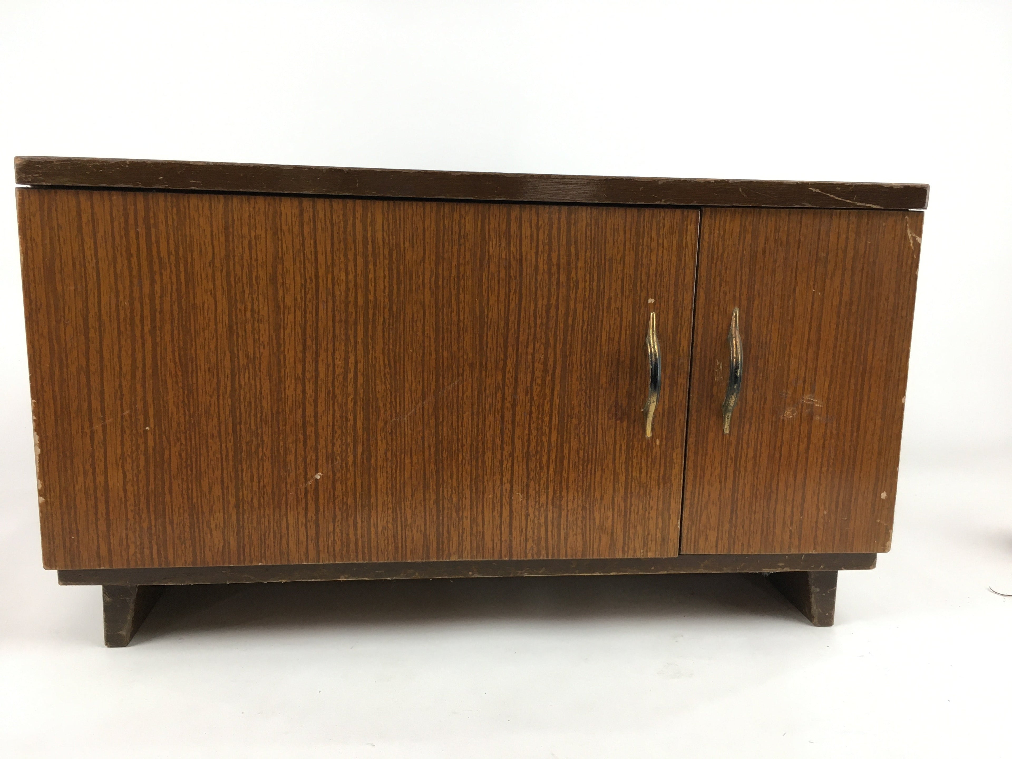 Japanese Wooden Chest Tansu Vtg 2 Panel Door Compartments Document T297