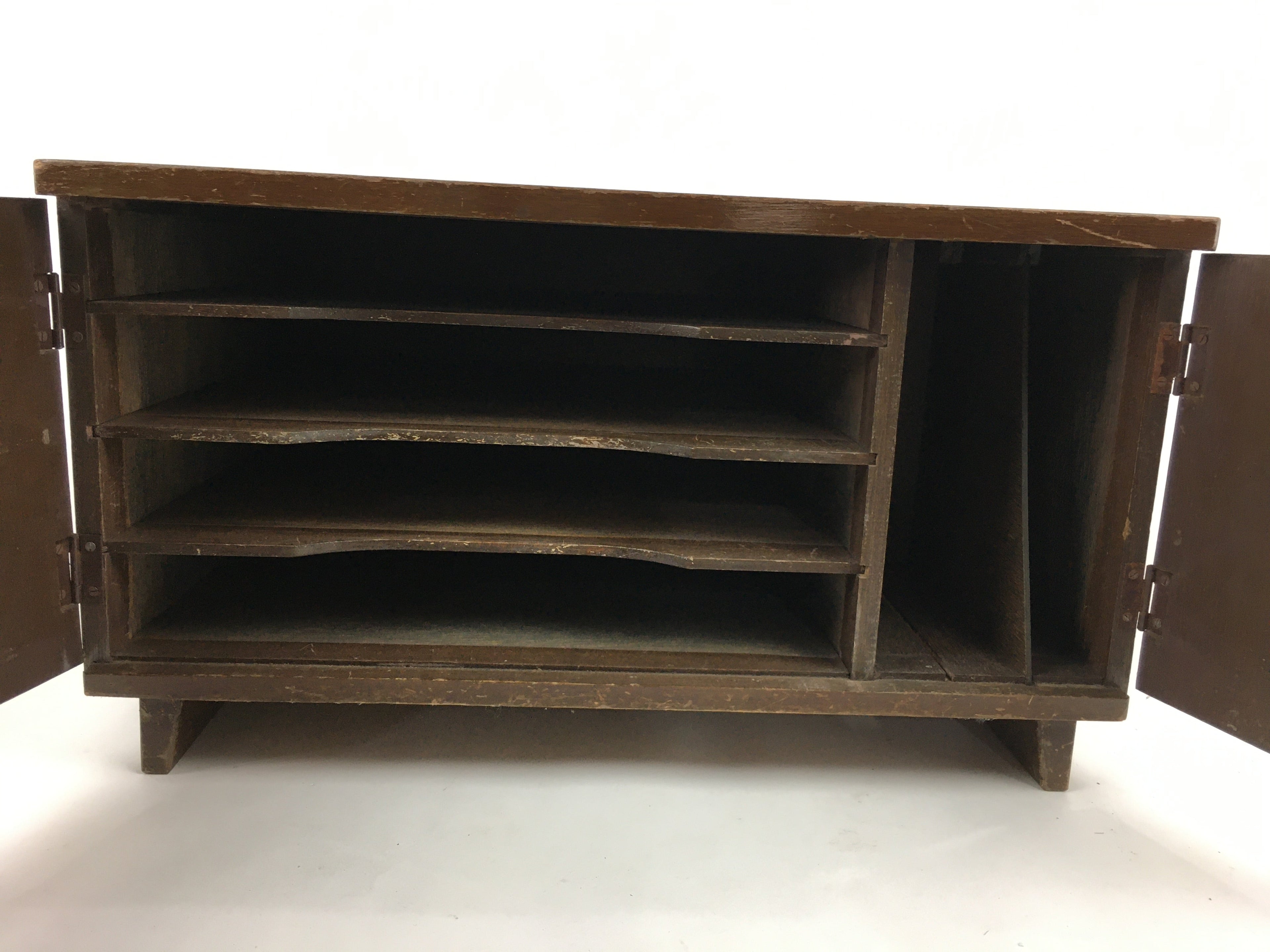 Japanese Wooden Chest Tansu Vtg 2 Panel Door Compartments Document T297